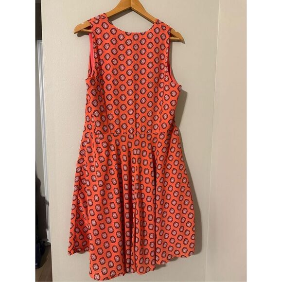Ann Taylor Size 14 Mandala Print Fit & Flare Dress Coral Sleeveless Summer Boho - Picture 7 of 9